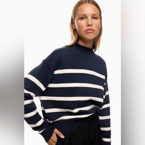 Navy and White Striped Women's Sweater